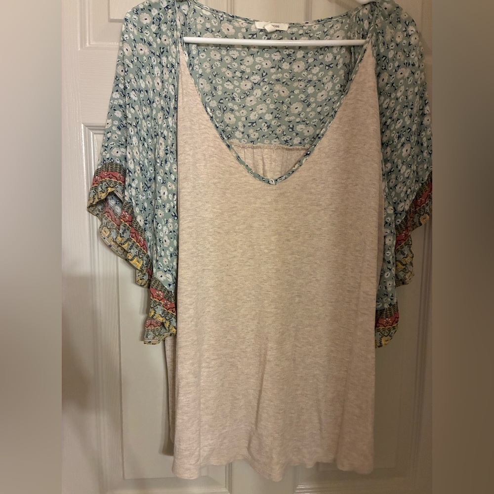 Floral Layered Women's Top -‎ Cream and Blue